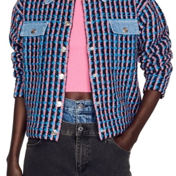 Sandro - Denim and tweed coatigan - Picture 4 of 9